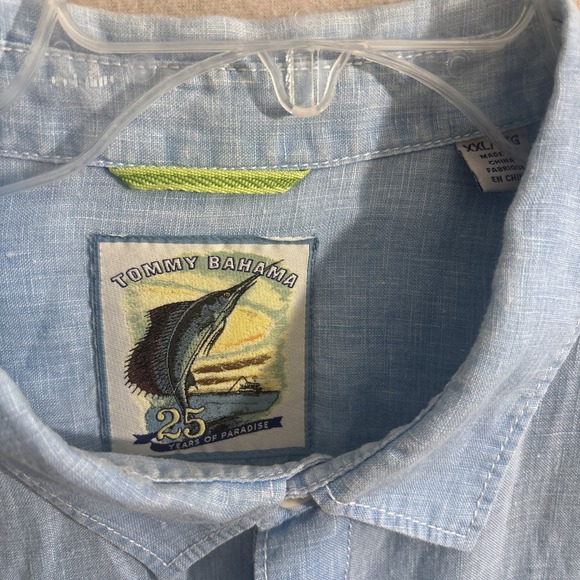 Tommy Bahama 100% Linen Button Up Shirt Men's 2XL Blue 25 years of Paradise EUC - Picture 3 of 10